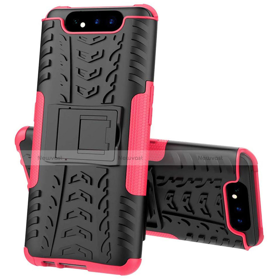 Silicone Matte Finish and Plastic Back Cover Case with Stand for Samsung Galaxy A80