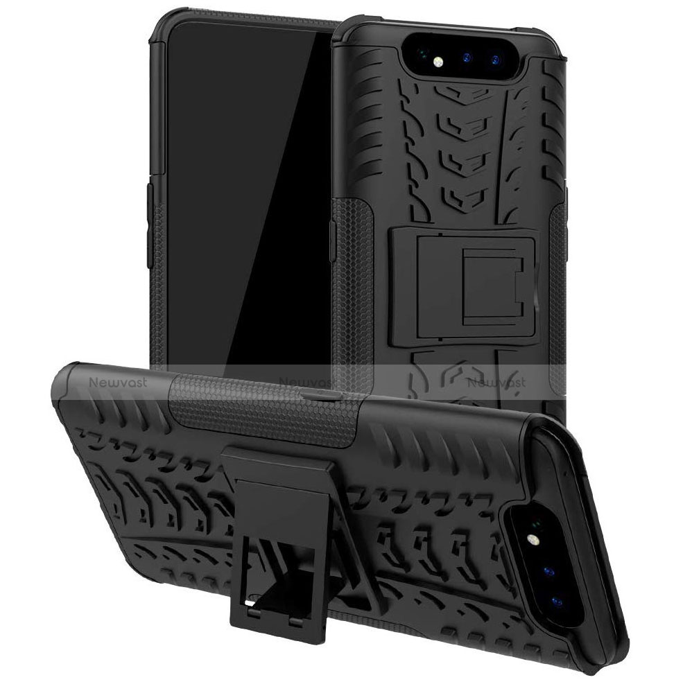 Silicone Matte Finish and Plastic Back Cover Case with Stand for Samsung Galaxy A80