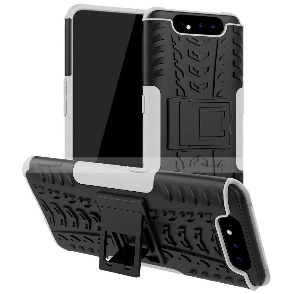 Silicone Matte Finish and Plastic Back Cover Case with Stand for Samsung Galaxy A80