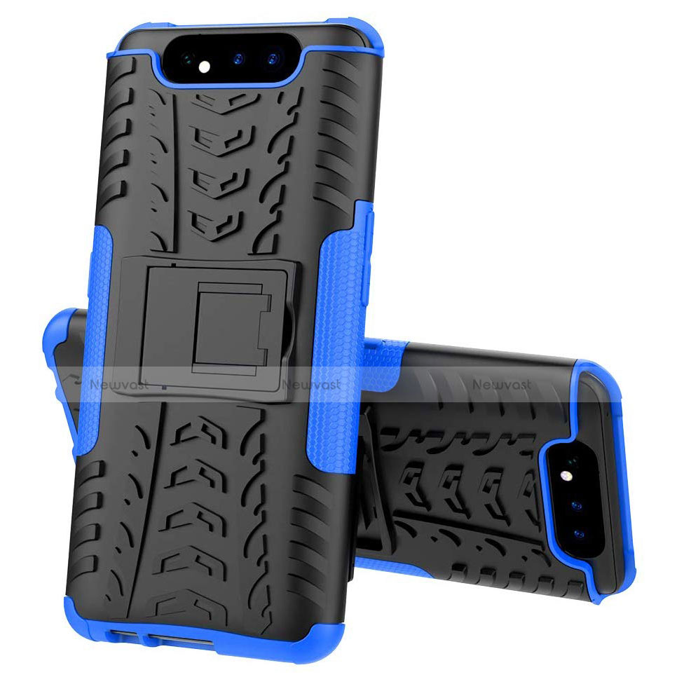 Silicone Matte Finish and Plastic Back Cover Case with Stand for Samsung Galaxy A80