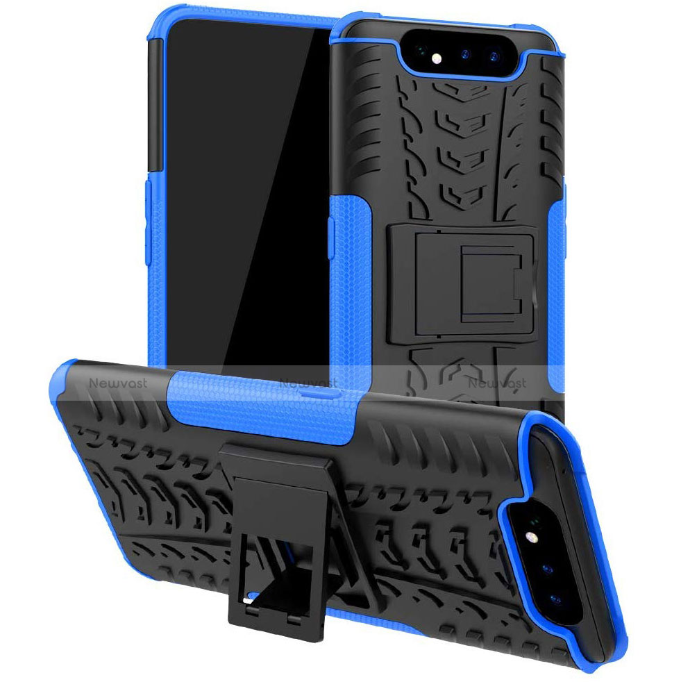 Silicone Matte Finish and Plastic Back Cover Case with Stand for Samsung Galaxy A80