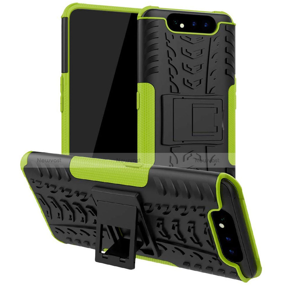 Silicone Matte Finish and Plastic Back Cover Case with Stand for Samsung Galaxy A80