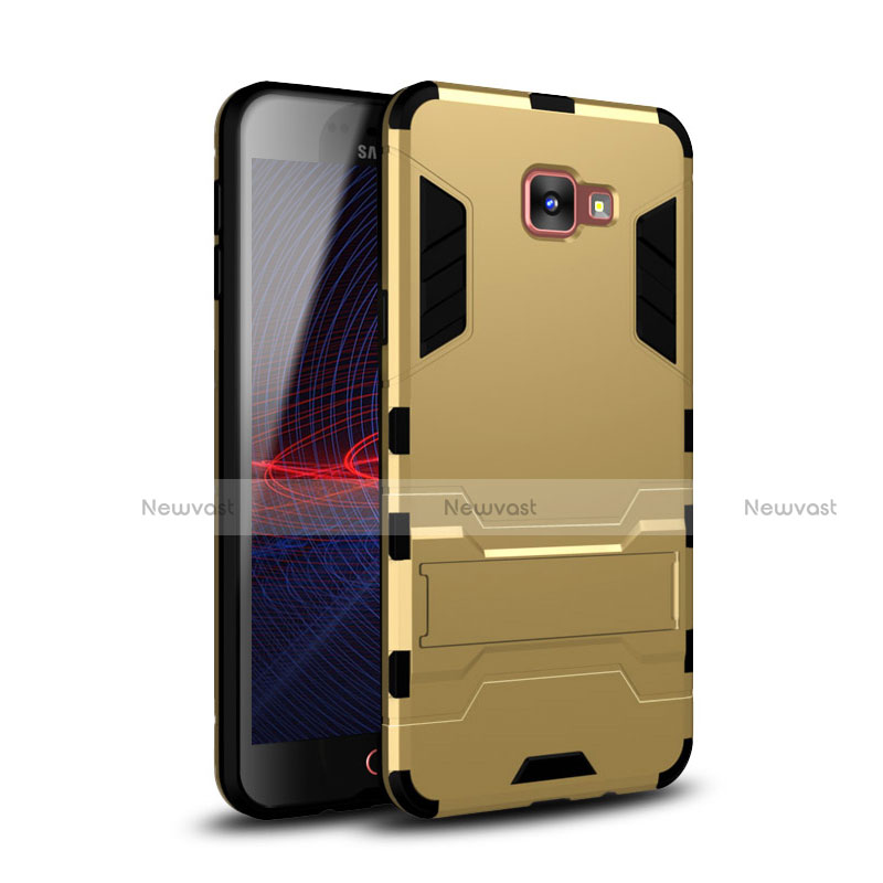 Silicone Matte Finish and Plastic Back Cover Case with Stand for Samsung Galaxy A9 (2016) A9000 Gold