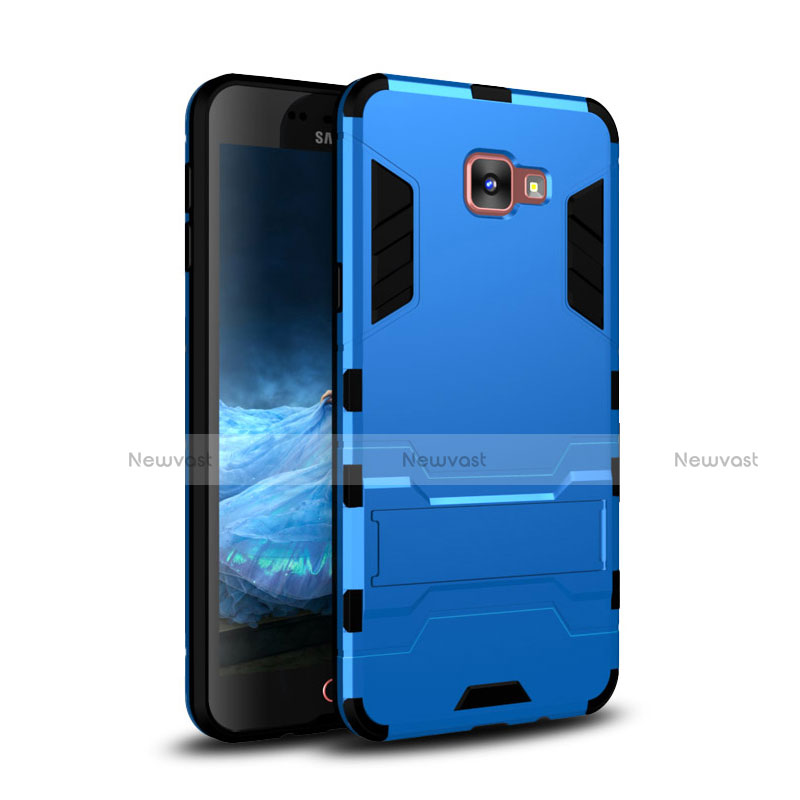 Silicone Matte Finish and Plastic Back Cover Case with Stand for Samsung Galaxy A9 Pro (2016) SM-A9100 Blue