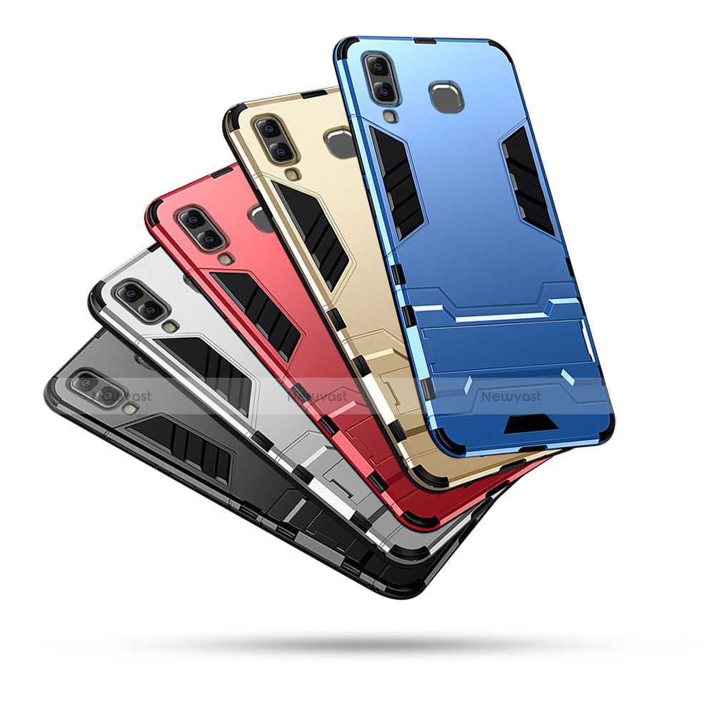 Silicone Matte Finish and Plastic Back Cover Case with Stand for Samsung Galaxy A9 Star SM-G8850