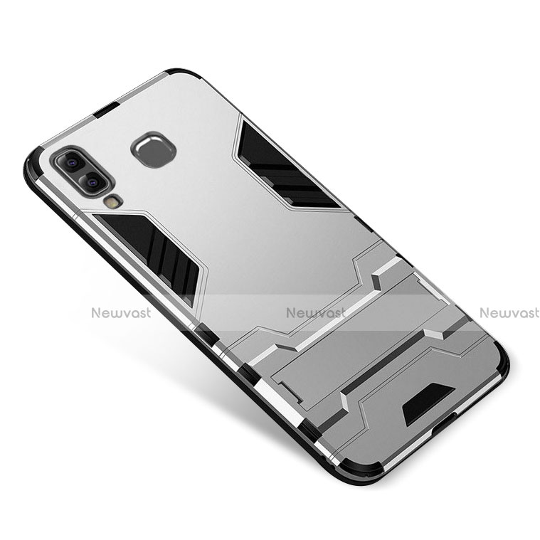 Silicone Matte Finish and Plastic Back Cover Case with Stand for Samsung Galaxy A9 Star SM-G8850 Silver