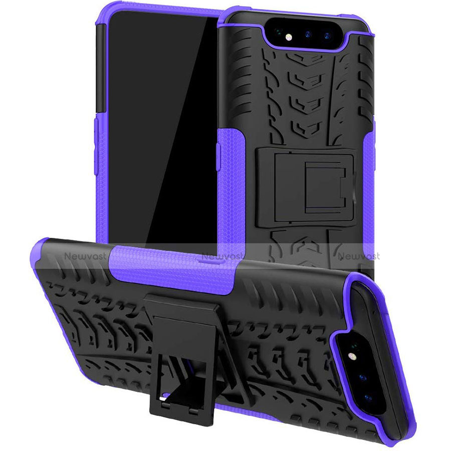 Silicone Matte Finish and Plastic Back Cover Case with Stand for Samsung Galaxy A90 4G