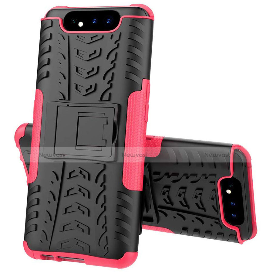 Silicone Matte Finish and Plastic Back Cover Case with Stand for Samsung Galaxy A90 4G