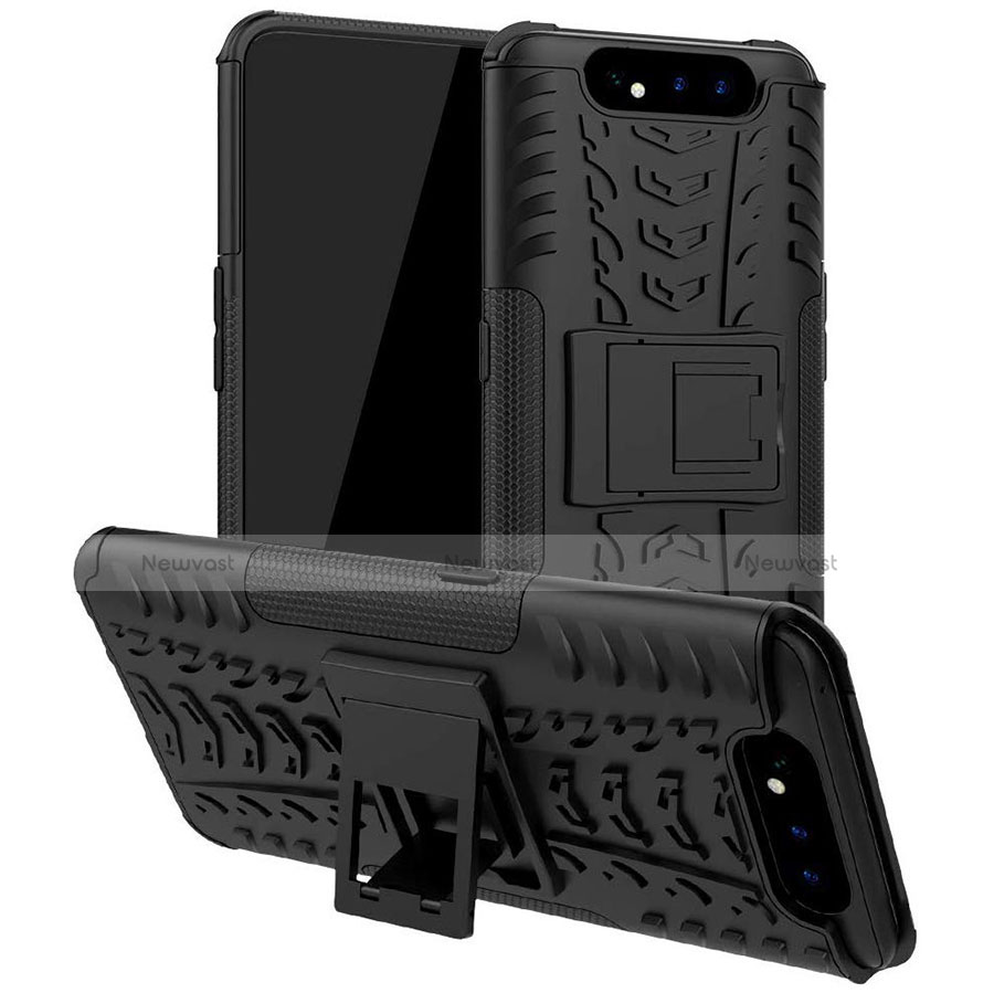 Silicone Matte Finish and Plastic Back Cover Case with Stand for Samsung Galaxy A90 4G