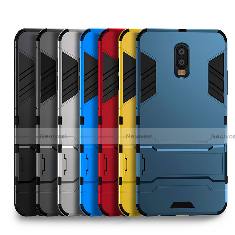 Silicone Matte Finish and Plastic Back Cover Case with Stand for Samsung Galaxy C8 C710F