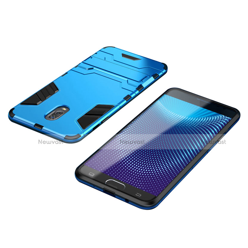 Silicone Matte Finish and Plastic Back Cover Case with Stand for Samsung Galaxy C8 C710F