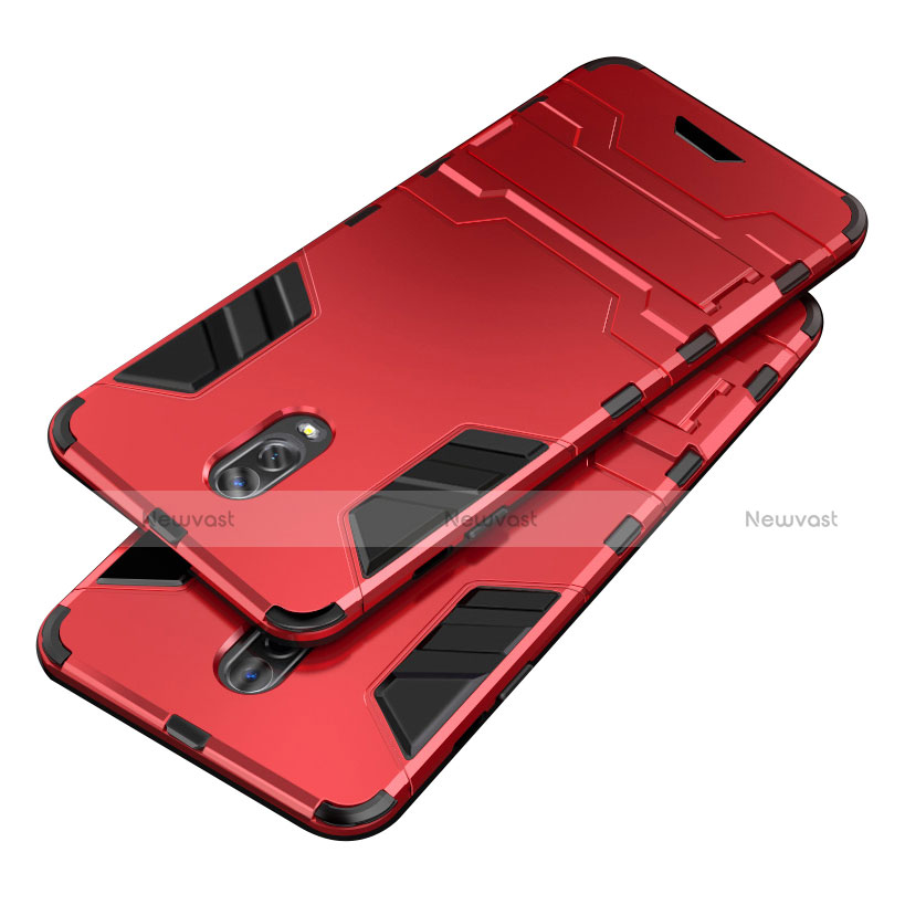 Silicone Matte Finish and Plastic Back Cover Case with Stand for Samsung Galaxy J7 Plus