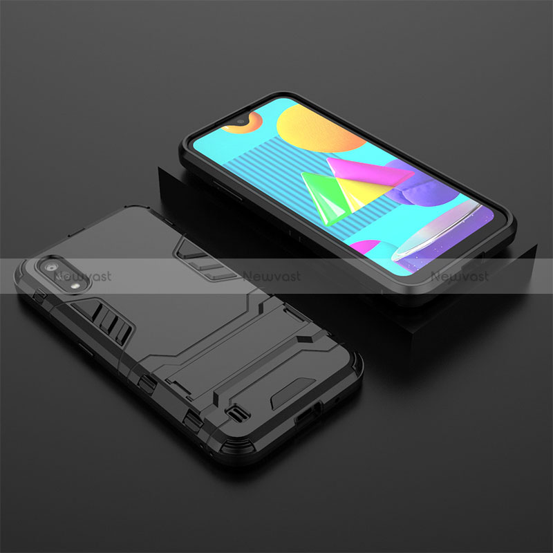 Silicone Matte Finish and Plastic Back Cover Case with Stand for Samsung Galaxy M01 Black