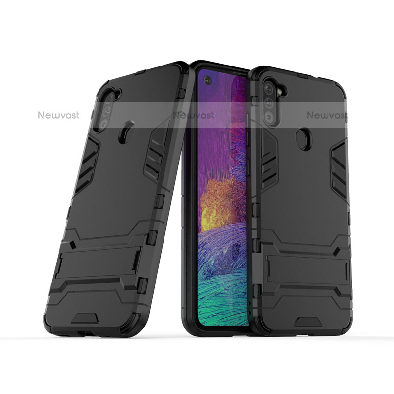 Silicone Matte Finish and Plastic Back Cover Case with Stand for Samsung Galaxy M11