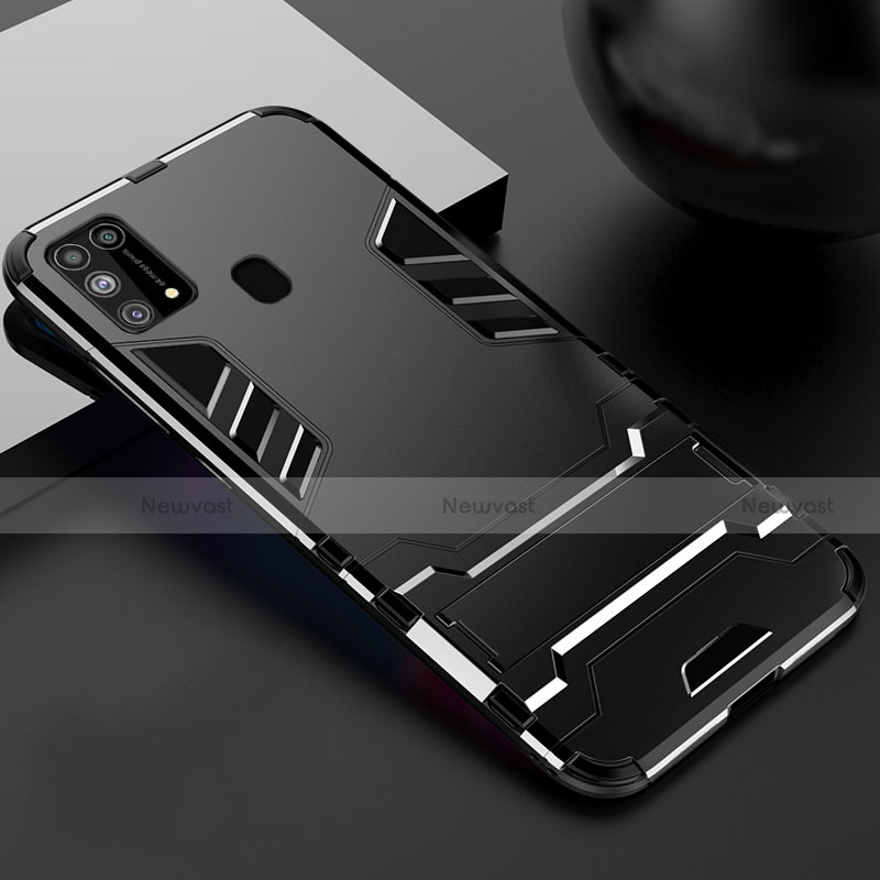 Silicone Matte Finish and Plastic Back Cover Case with Stand for Samsung Galaxy M21s