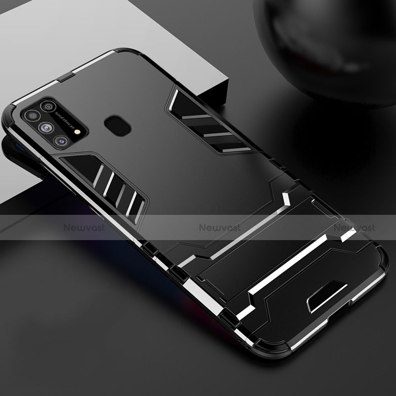 Silicone Matte Finish and Plastic Back Cover Case with Stand for Samsung Galaxy M31 Black