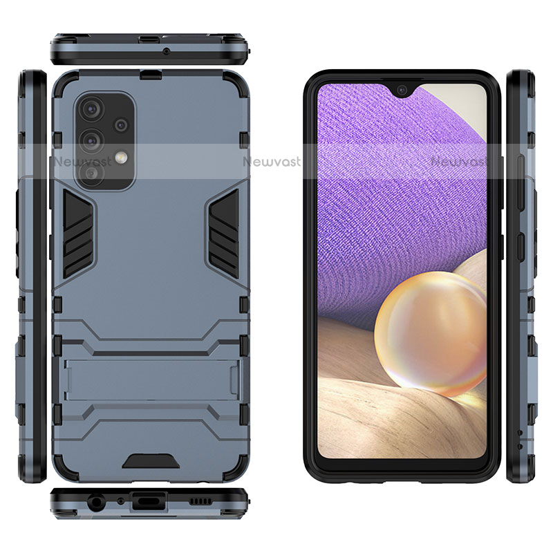 Silicone Matte Finish and Plastic Back Cover Case with Stand for Samsung Galaxy M32 5G