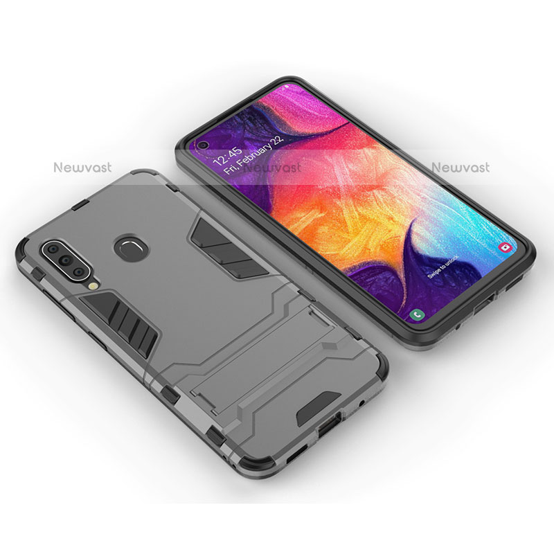 Silicone Matte Finish and Plastic Back Cover Case with Stand for Samsung Galaxy M40 Gray