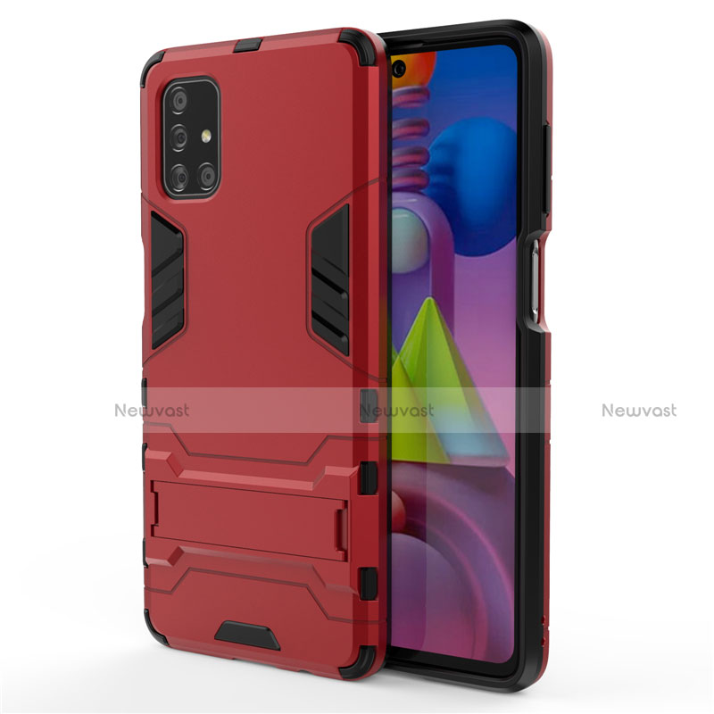Silicone Matte Finish and Plastic Back Cover Case with Stand for Samsung Galaxy M51 Red