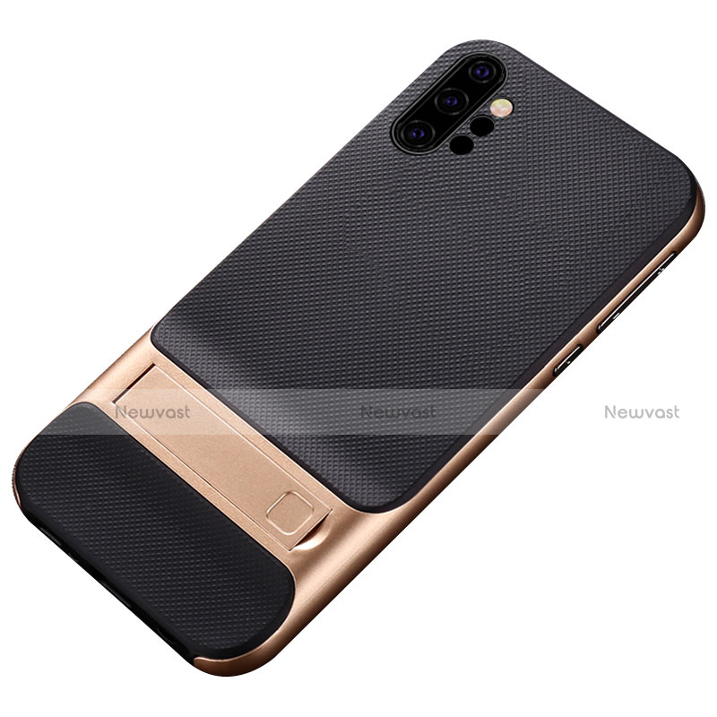 Silicone Matte Finish and Plastic Back Cover Case with Stand for Samsung Galaxy Note 10 Plus 5G Gold