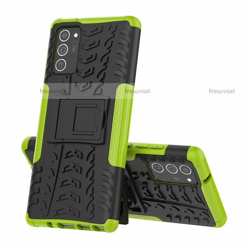Silicone Matte Finish and Plastic Back Cover Case with Stand for Samsung Galaxy Note 20 5G Green