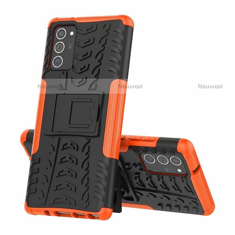 Silicone Matte Finish and Plastic Back Cover Case with Stand for Samsung Galaxy Note 20 Ultra 5G Orange