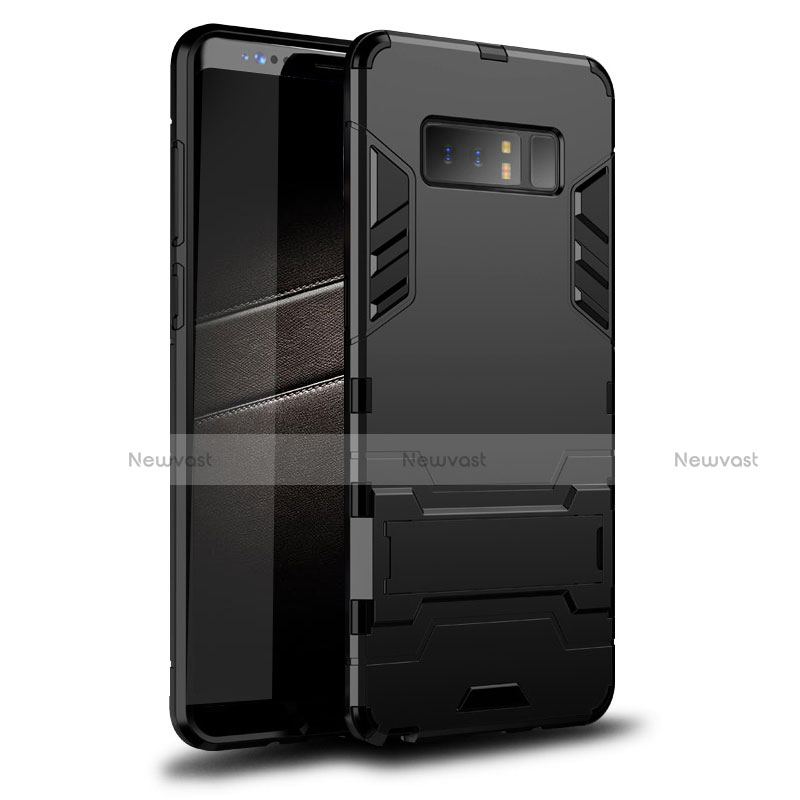 Silicone Matte Finish and Plastic Back Cover Case with Stand for Samsung Galaxy Note 8 Duos N950F Black