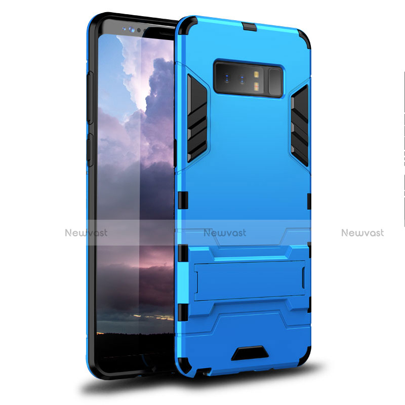 Silicone Matte Finish and Plastic Back Cover Case with Stand for Samsung Galaxy Note 8 Duos N950F Sky Blue