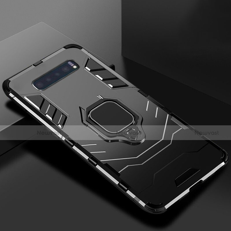 Silicone Matte Finish and Plastic Back Cover Case with Stand for Samsung Galaxy S10 5G Black