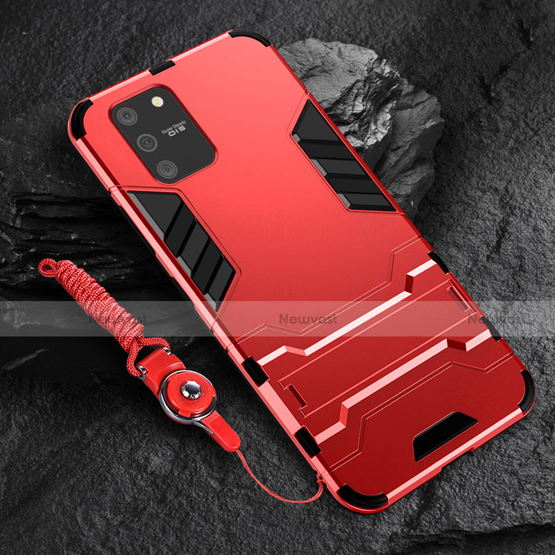 Silicone Matte Finish and Plastic Back Cover Case with Stand for Samsung Galaxy S10 Lite Red
