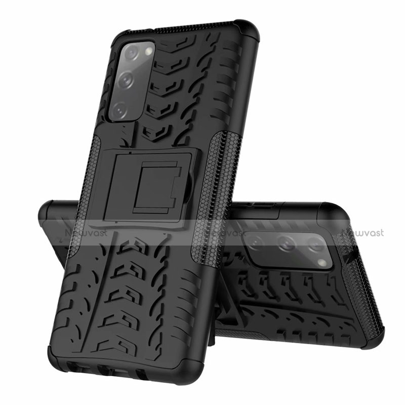 Silicone Matte Finish and Plastic Back Cover Case with Stand for Samsung Galaxy S20 FE 2022 5G Black
