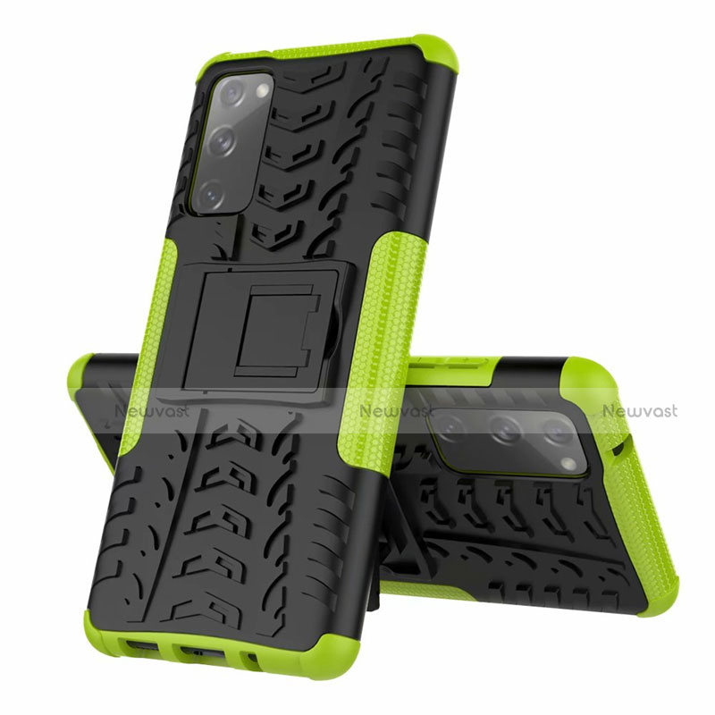 Silicone Matte Finish and Plastic Back Cover Case with Stand for Samsung Galaxy S20 FE 5G Green
