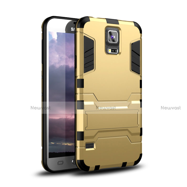 Silicone Matte Finish and Plastic Back Cover Case with Stand for Samsung Galaxy S5 G900F G903F Gold