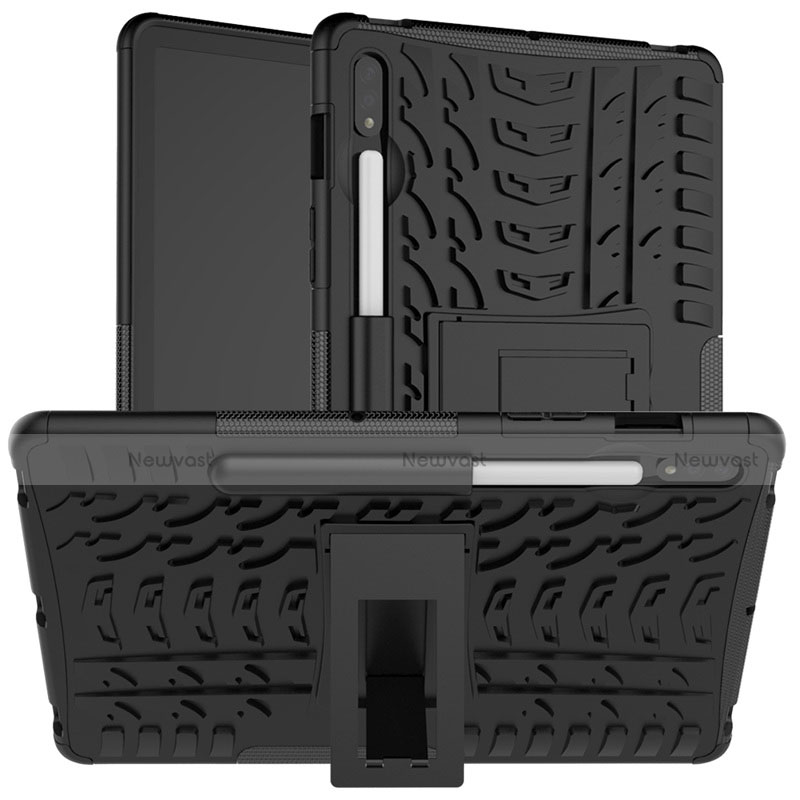 Silicone Matte Finish and Plastic Back Cover Case with Stand for Samsung Galaxy Tab S7 11 Wi-Fi SM-T870 Black