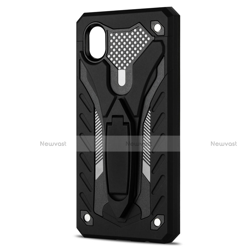 Silicone Matte Finish and Plastic Back Cover Case with Stand for Samsung Galaxy XCover Pro Black