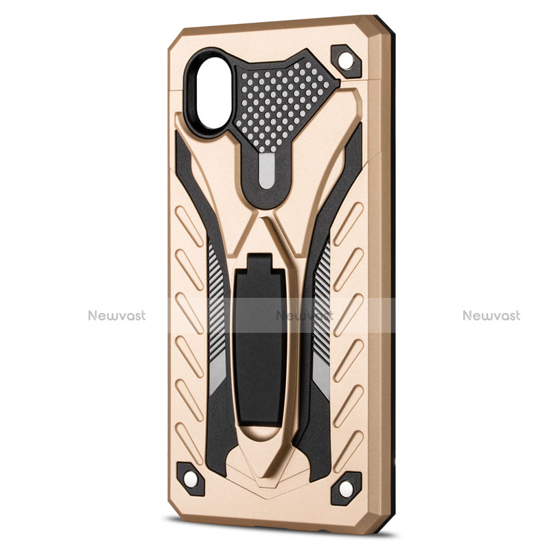 Silicone Matte Finish and Plastic Back Cover Case with Stand for Samsung Galaxy XCover Pro Gold