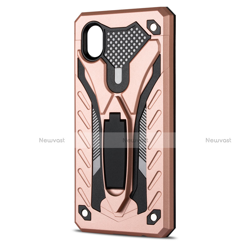 Silicone Matte Finish and Plastic Back Cover Case with Stand for Samsung Galaxy XCover Pro Rose Gold