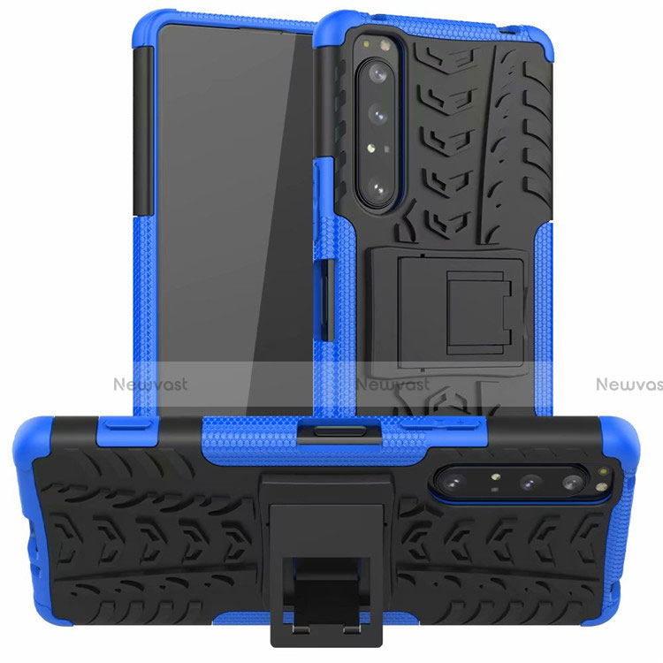 Silicone Matte Finish and Plastic Back Cover Case with Stand for Sony Xperia 1 II