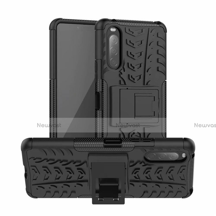 Silicone Matte Finish and Plastic Back Cover Case with Stand for Sony Xperia 10 II