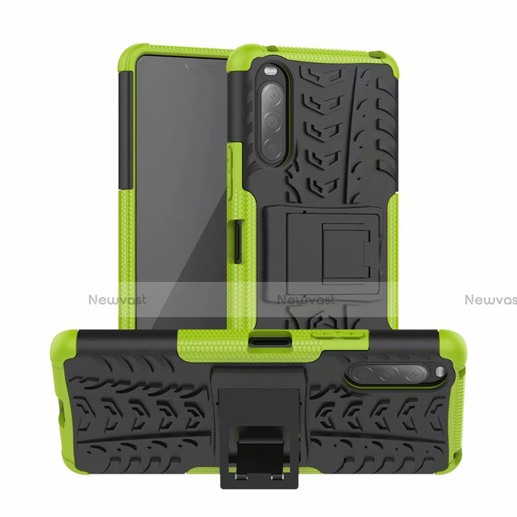 Silicone Matte Finish and Plastic Back Cover Case with Stand for Sony Xperia 10 II Green