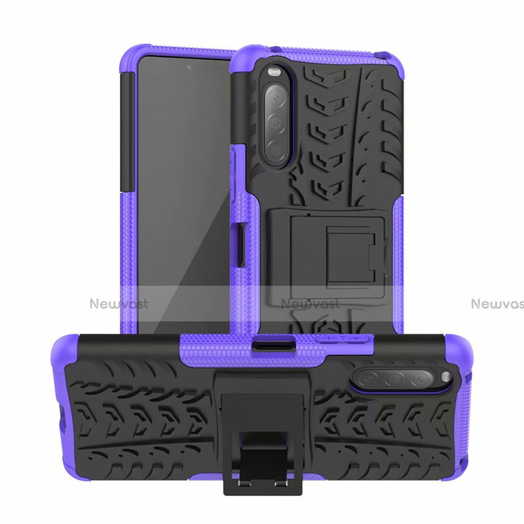 Silicone Matte Finish and Plastic Back Cover Case with Stand for Sony Xperia 10 II Purple