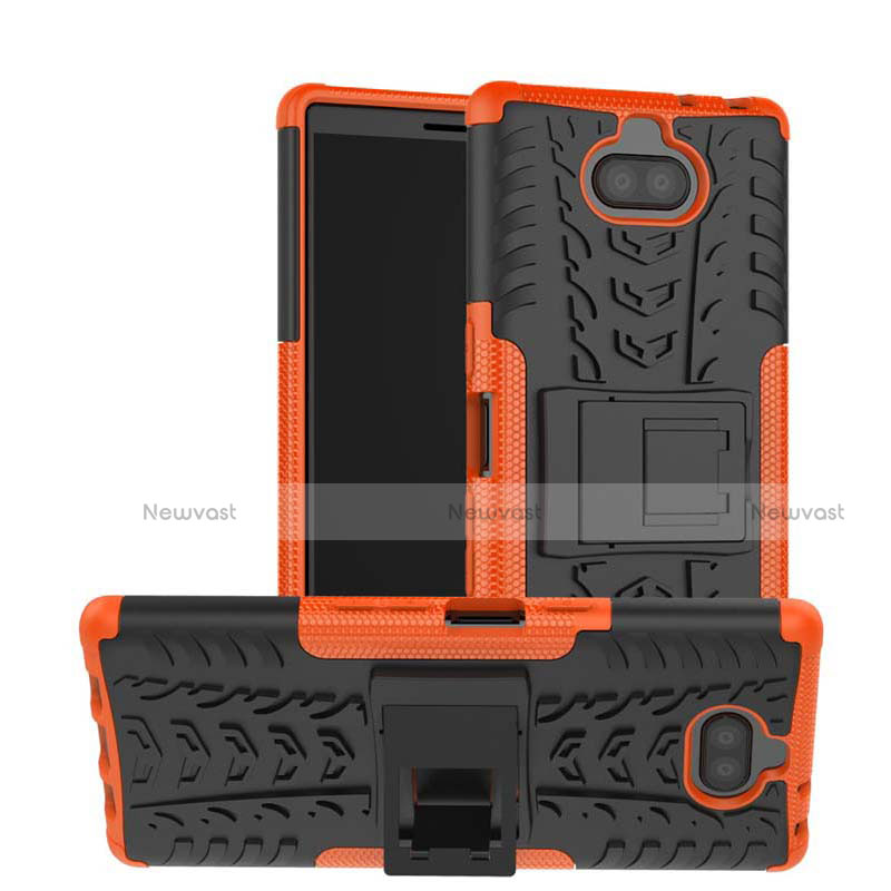 Silicone Matte Finish and Plastic Back Cover Case with Stand for Sony Xperia 10 Orange