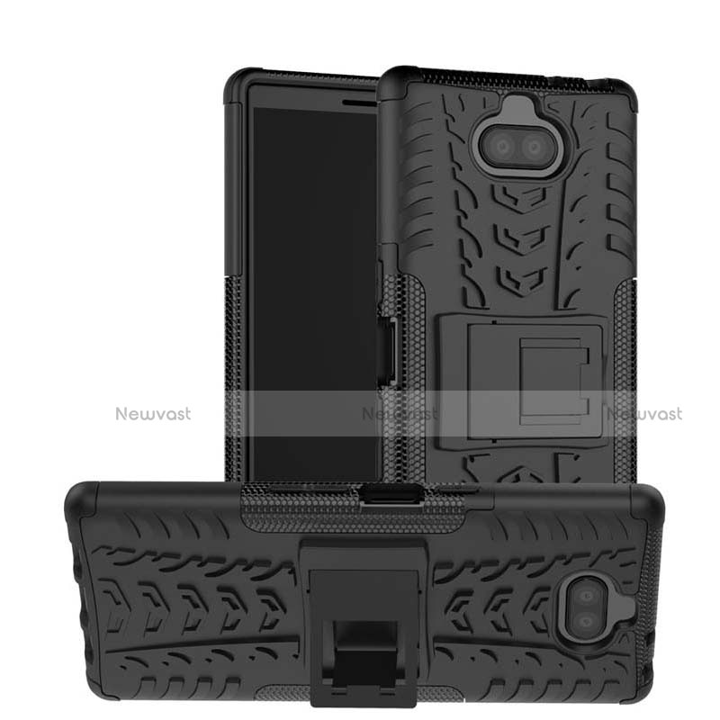 Silicone Matte Finish and Plastic Back Cover Case with Stand for Sony Xperia 10 Plus Black