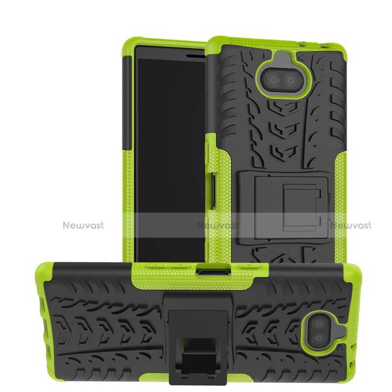 Silicone Matte Finish and Plastic Back Cover Case with Stand for Sony Xperia 10 Plus Green