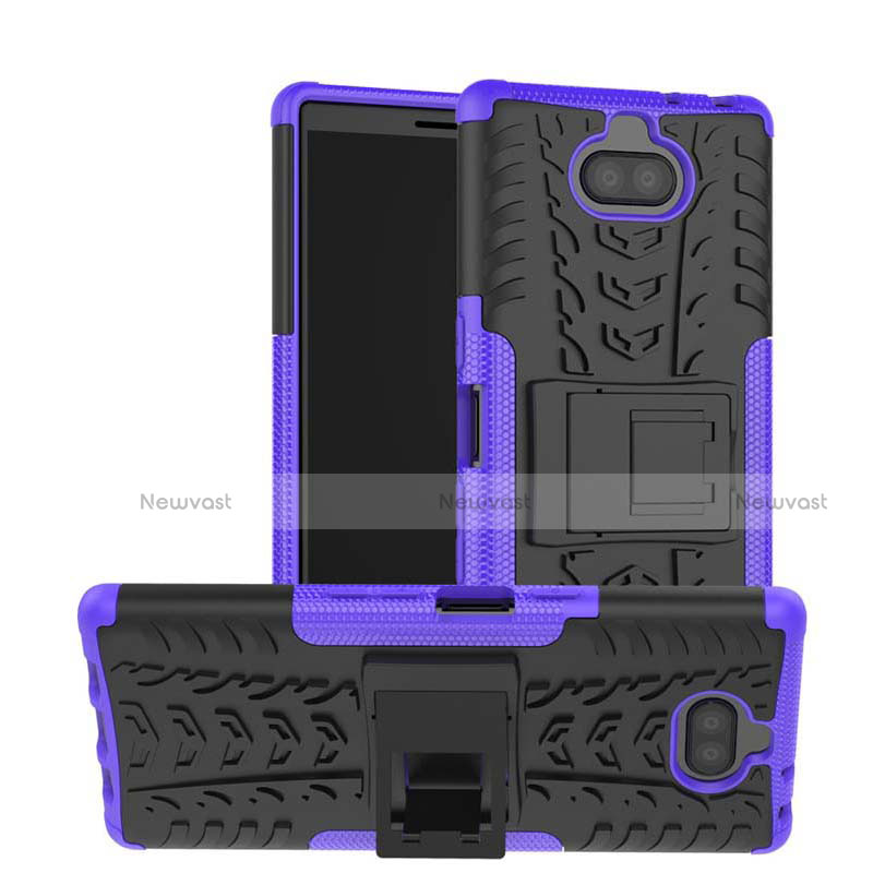 Silicone Matte Finish and Plastic Back Cover Case with Stand for Sony Xperia 10 Purple