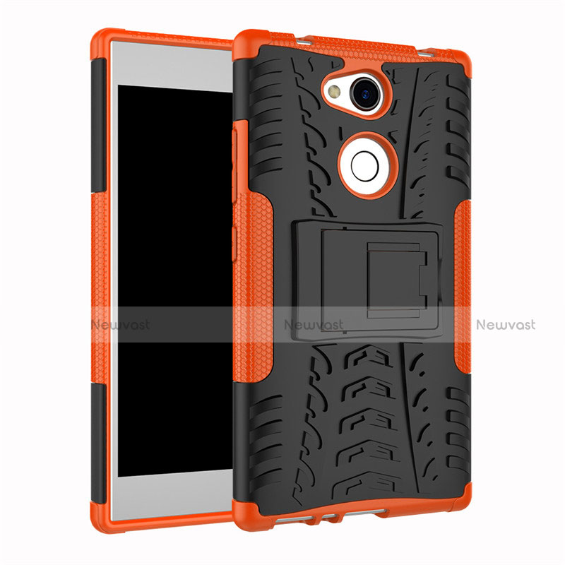 Silicone Matte Finish and Plastic Back Cover Case with Stand for Sony Xperia L2 Orange