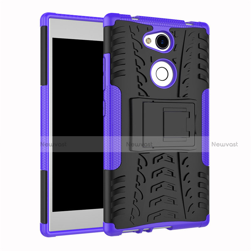 Silicone Matte Finish and Plastic Back Cover Case with Stand for Sony Xperia L2 Purple