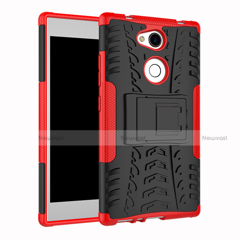 Silicone Matte Finish and Plastic Back Cover Case with Stand for Sony Xperia L2 Red