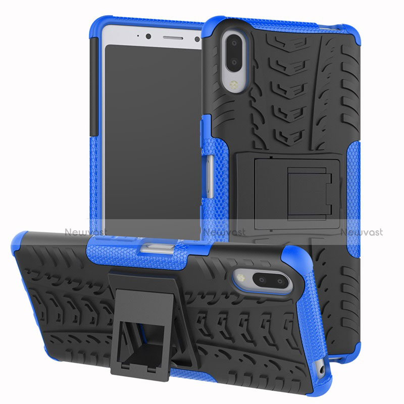 Silicone Matte Finish and Plastic Back Cover Case with Stand for Sony Xperia L3 Blue