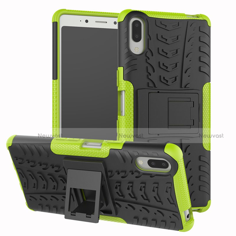 Silicone Matte Finish and Plastic Back Cover Case with Stand for Sony Xperia L3 Green